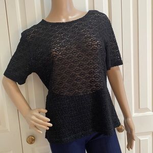 Truffles Womens L Black Sheer Texture Blouse